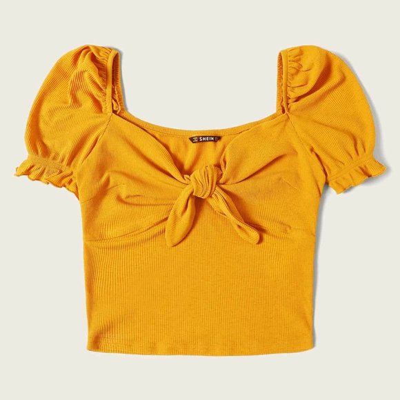 Sweetheart Neck Knot Front Crop Top NWOT - Picture 2 of 4